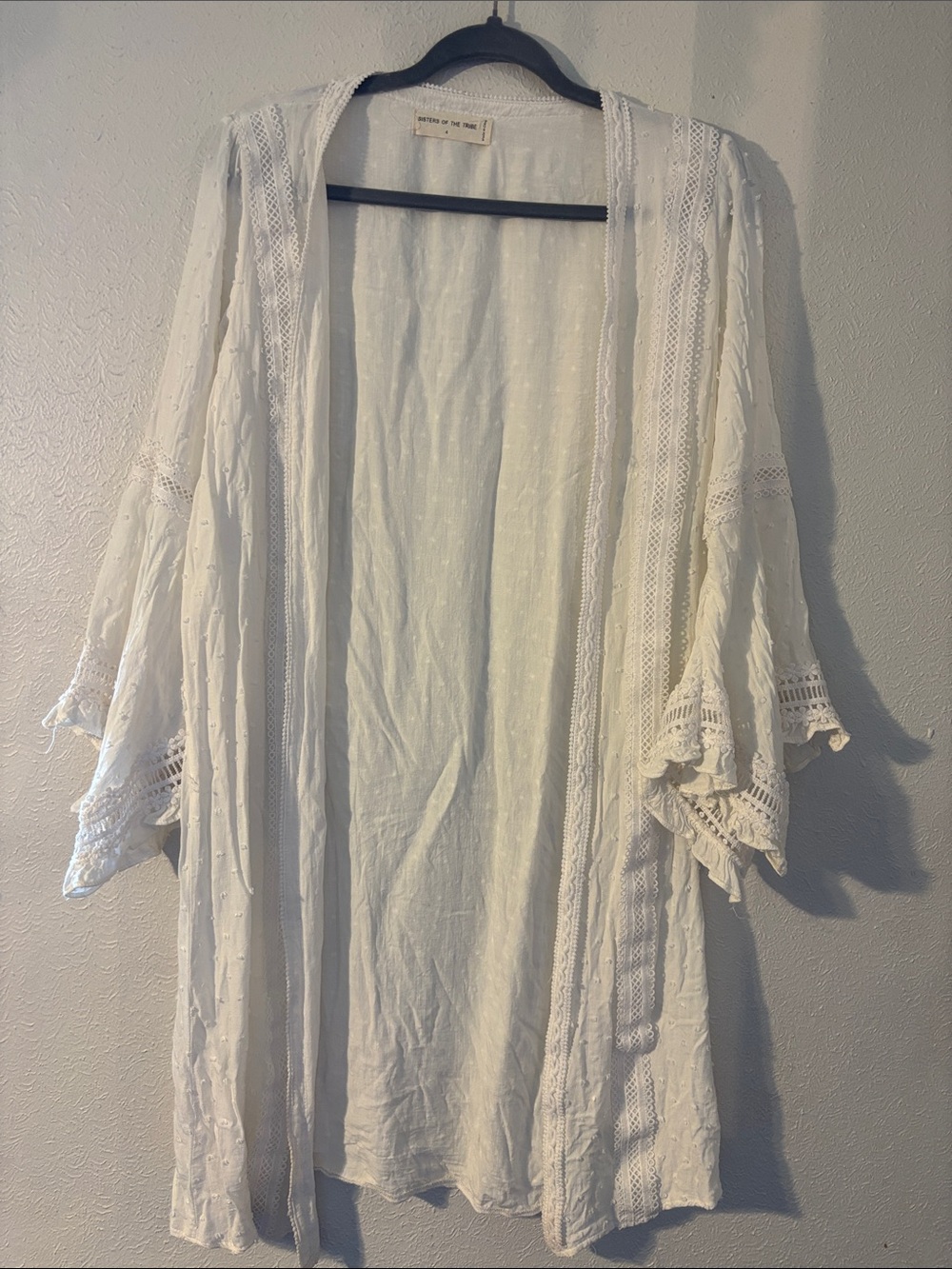 White House Black Market White Lace-Trim Open Front Kimono